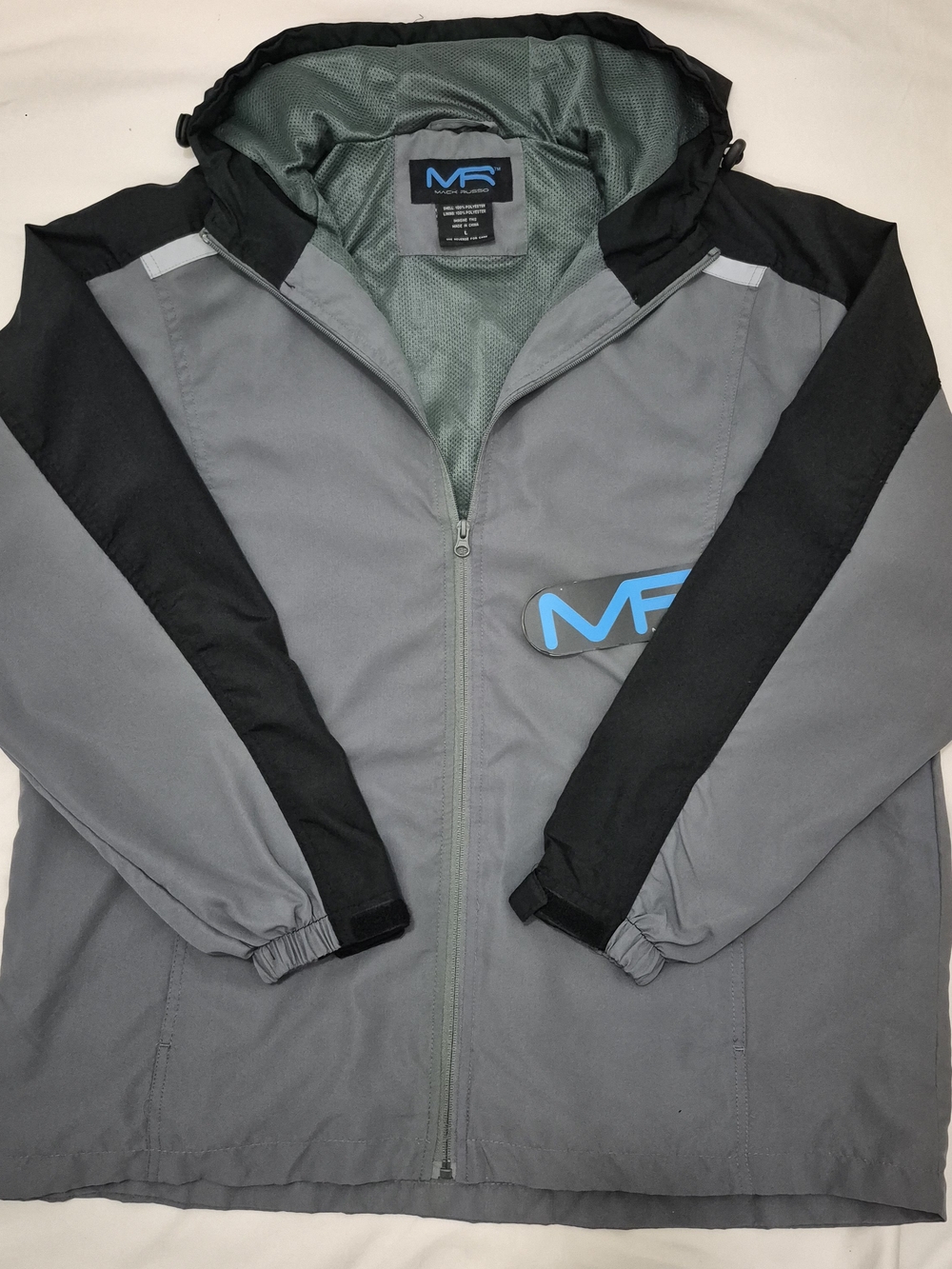 Men's Gray & Black Rain Jacket with Hood